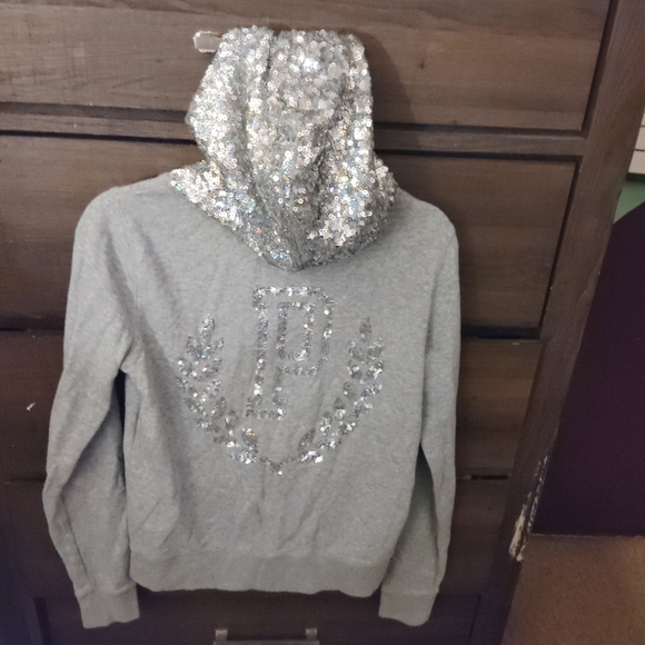 Victoria Secret PINK Gray Sequined Hooded Sweatshirt - RARE Y2K - Picture 9 of 15